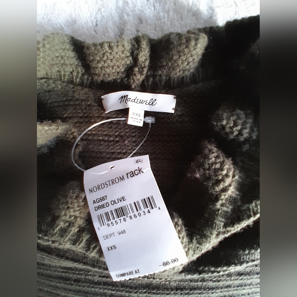 Madewell Olive Green Ruffle Mock Neck Sweater Ribbed Knit Lettuce Trim Pullover - Picture 8 of 12